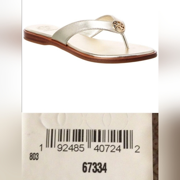 Tory Burch Metallic Gold Leather Logo Thong Size 8 Women's Flat Flip Flops - Picture 7 of 7